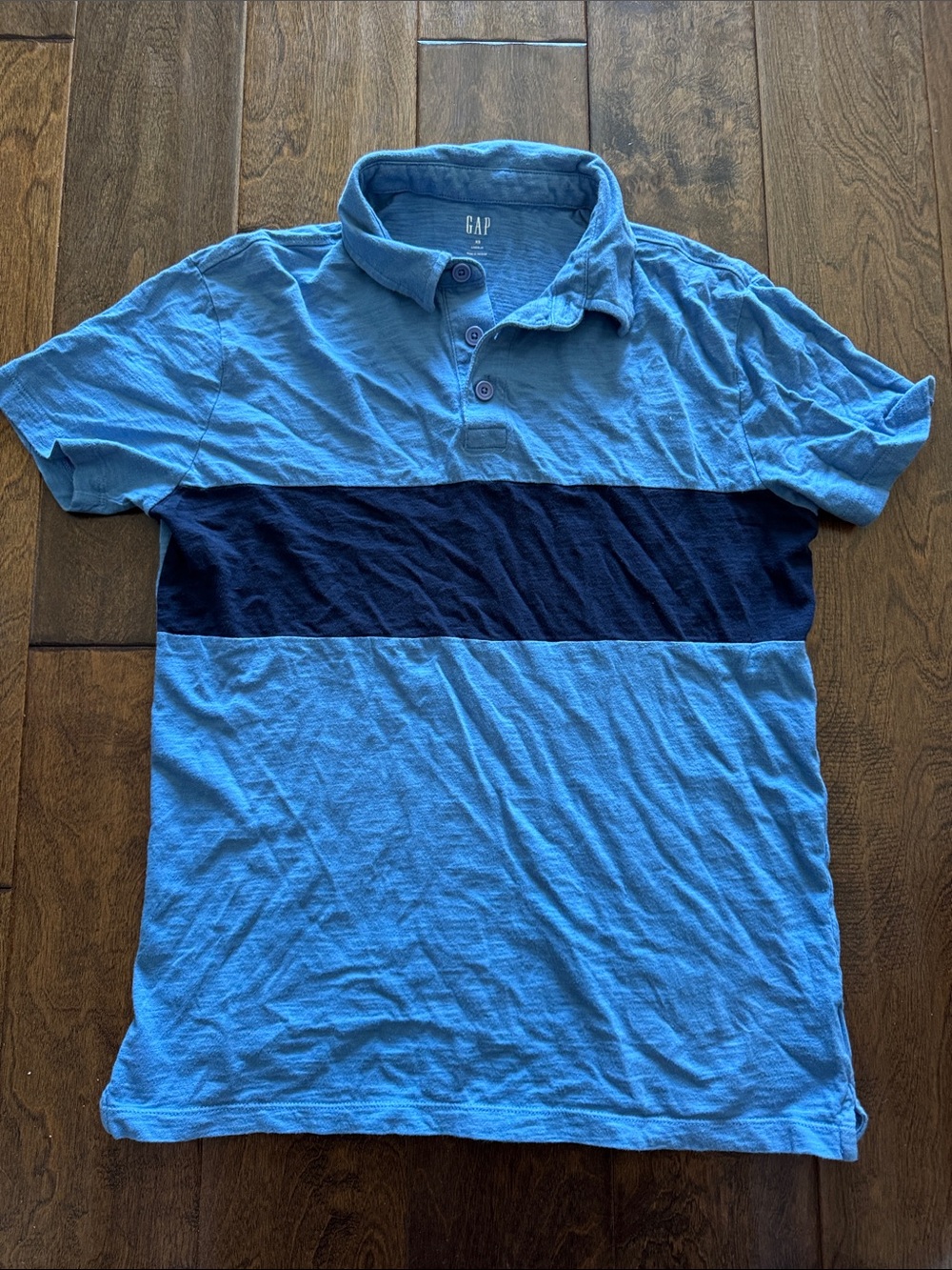 GAP Men’s Light Blue Polo with Navy Center Stripe
